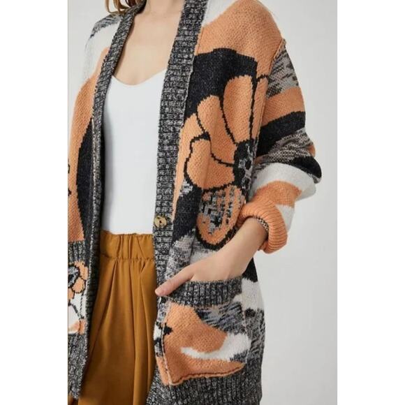 Free People orange floral august knit oversized cardigan sweater - Picture 1 of 9
